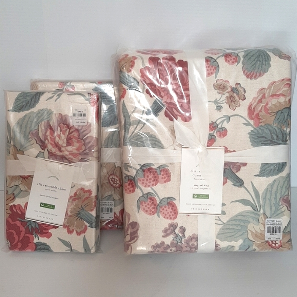 Pottery Barn Elia Reversible Linen Blend King Duvet Cover 2 Euro Shams